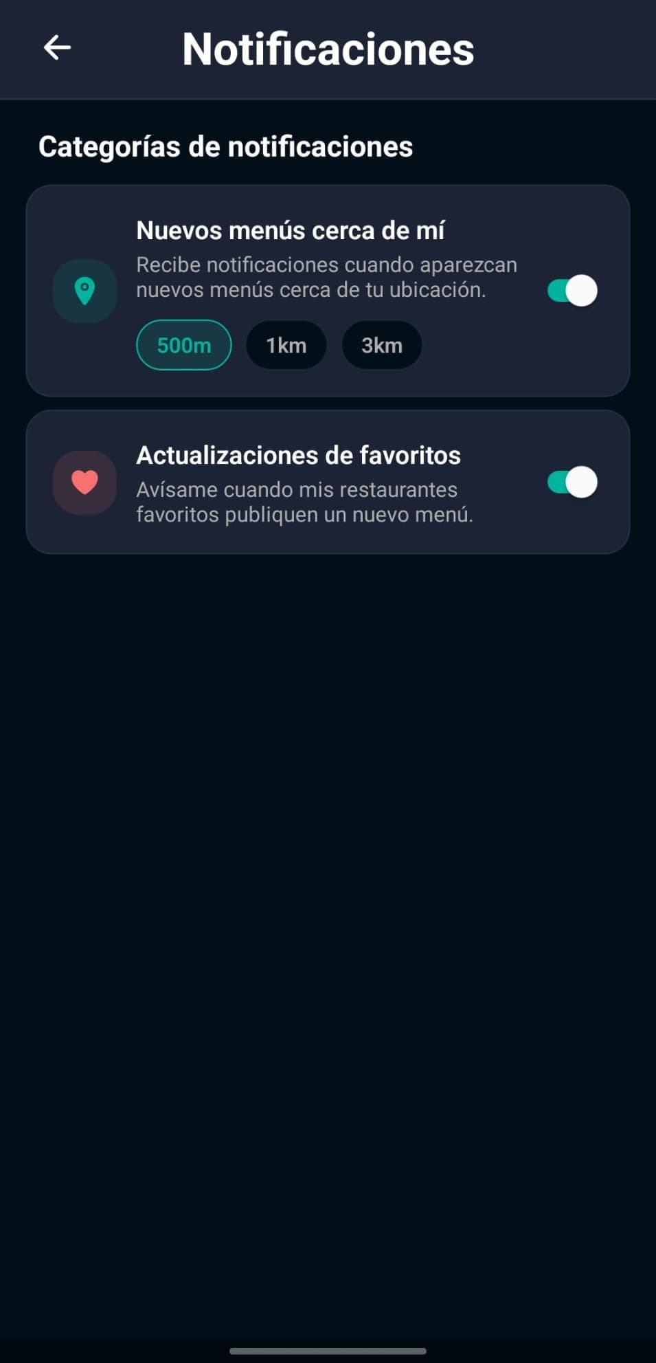 Alertas de menú del día en MenúHunter