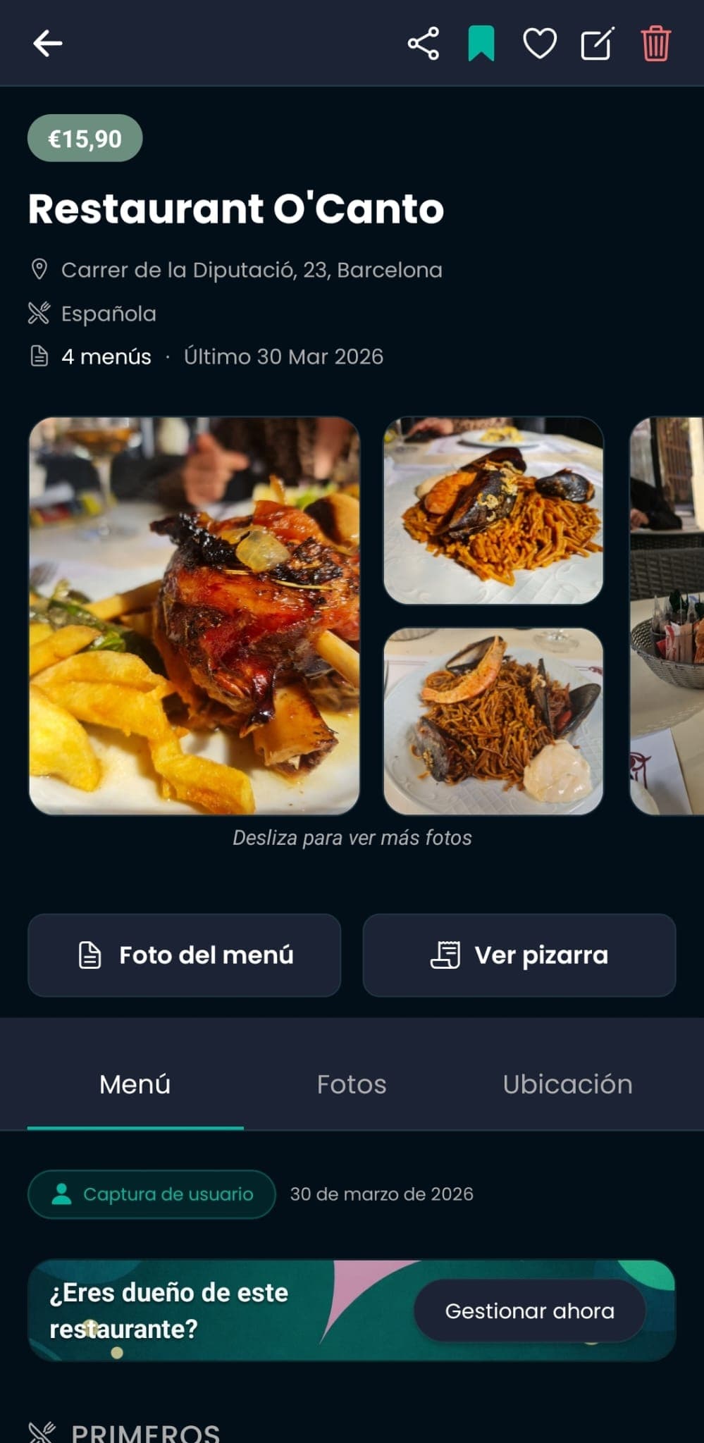 Platos y precios