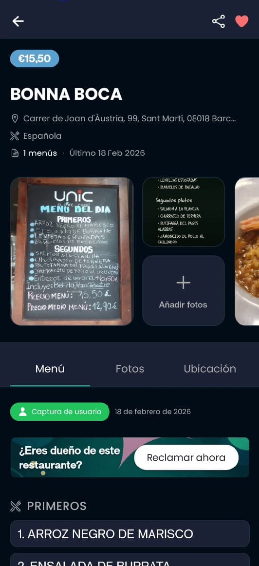 Tu menú visible para usuarios cercanos